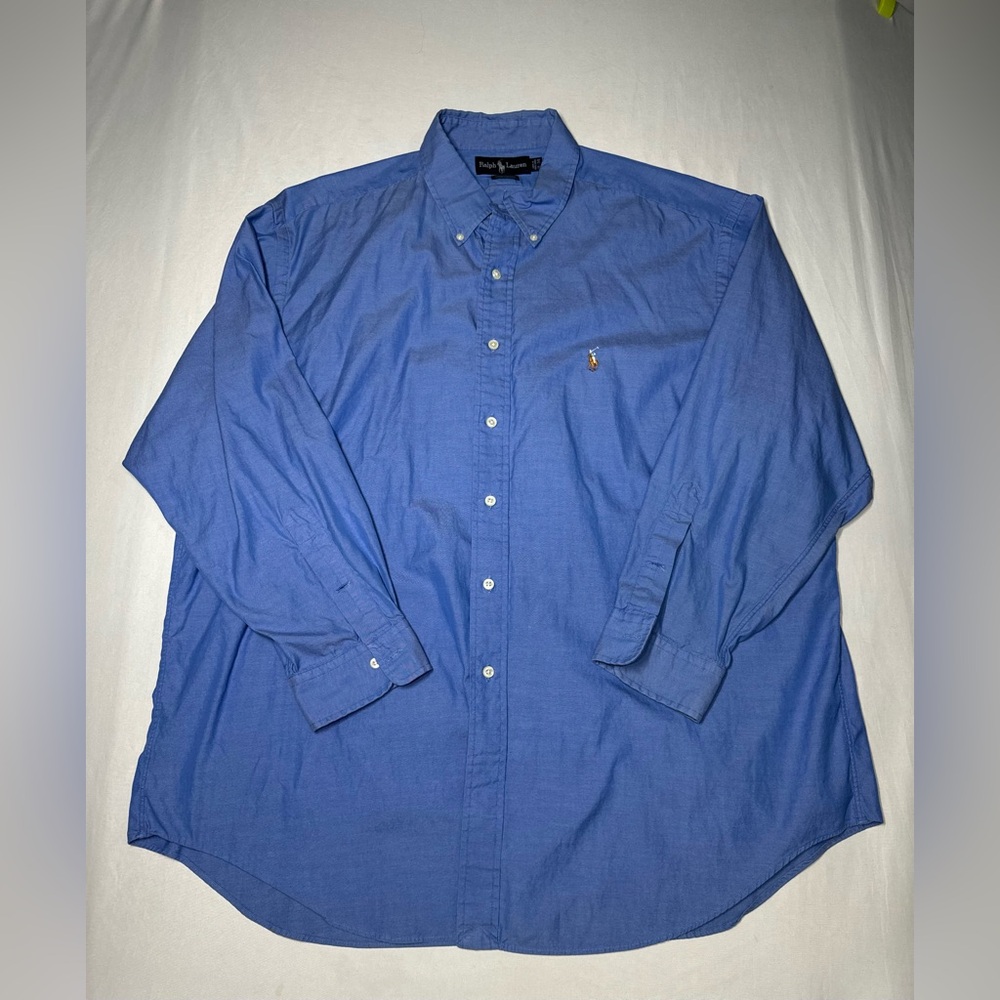 RALPH LAUREN Button Down Long Sleeve Oxford Yarmouth Shirt Blue‎ Adult 18-34